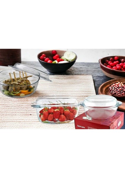 Yüksek Kaliteli Yuvarlak Kapaklı Borcam Tencere, 1,5 Lt, 18 cm Çap, 7 cm Yükseklik