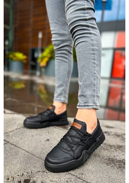 J067 Warrem Ortopedik Taban Günlük Cilt Erkek Sneaker Spor Ayakkabı Cst Siyah