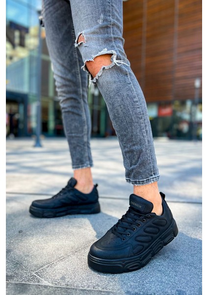 J105 Cronus Ortopedik Taban Günlük Cilt Erkek Sneaker Spor Ayakkabı Cst Siyah