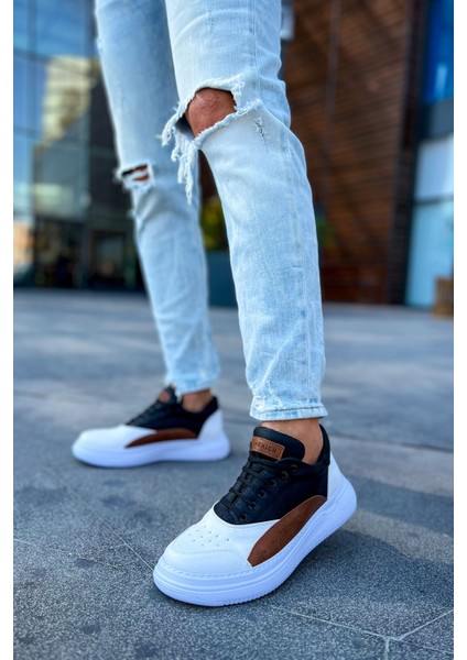 J115 Literide Ortopedik Taban Günlük Cilt Erkek Sneaker Spor Ayakkabı Cbt Beyaz/taba/siyah