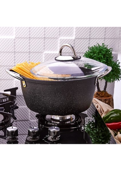 Derin Kapaklı 20 cm Granit Tencere, Siyah, Dayanıklı ve Şık Tasarım