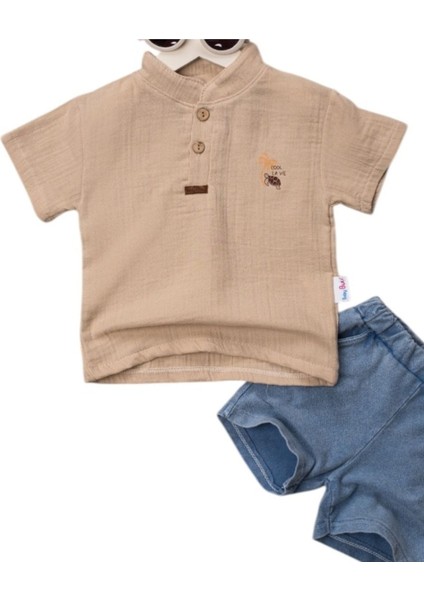 Müslin Kumaş Hakim Yaka Erkek Bebek Takım & 2’li Yazlık Set