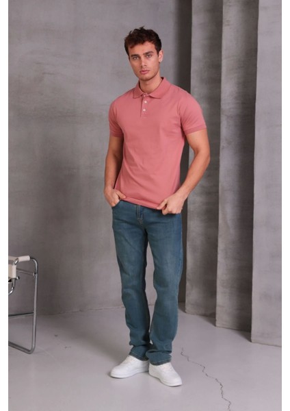 Erkek Slim Fit Pamuklu Yumuşak Doku Nefes Alan Kumaş Yakalı Tişört