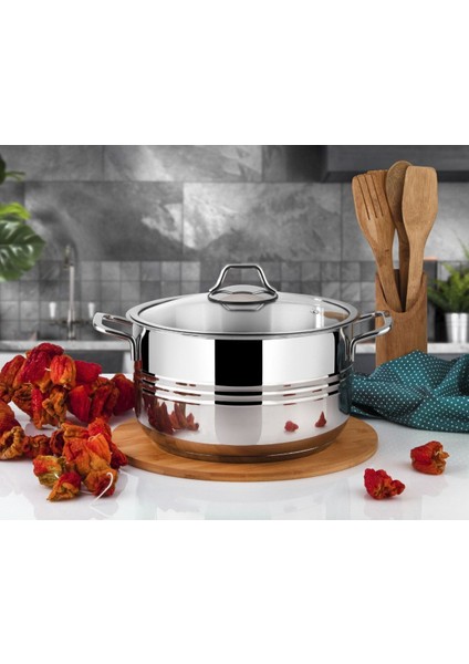 Derin Çelik Tencere 18 Cm, Cam Kapak, Metal Kulp, Sağlam ve Şık Tasarım