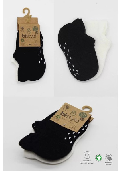 2'li Sneakers Kaymaz Basic Penye Çorap BS20103 Siyah Ekru indirimleri