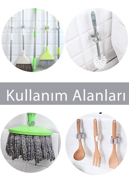 Gri Renkli Yapışkanlı Paspas ve Mop Tutucu Seti, 4 Adet Temizleme Aksesuarı