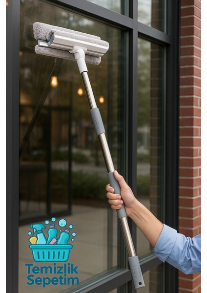 Çift Taraflı Cam Mopu, Mandallı, Yedek Bezli, Beyaz-Gri Renkli modelleri