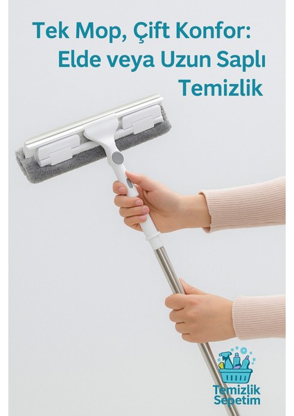 Çift Taraflı Cam Mopu, Mandallı, Yedek Bezli, Beyaz-Gri Renkli indirimleri