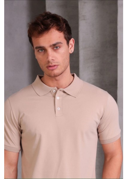 Erkek Slim Fit Pamuklu Yumuşak Doku Nefes Alan Kumaş Yakalı Tişört