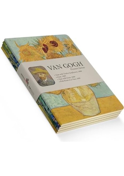 Flowers Series - A6, Van Gogh 4&apos;lü Defter Seti Iii, Çizgisiz, Toplam 192 Sayfa, Her Biri 48 Sayfa, Tel Dikiş, Esnek Kapak, Oval Kenar, Tuval Doku, 60 Gram, Sarı Krem Renk fiyatları