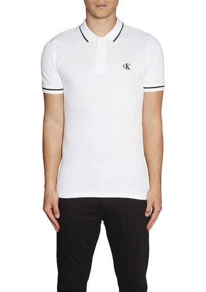 Polo Dar Düz Erkek Beyaz Polo T-Shirt J30J315603-YAF Tıppıng Slım Polo