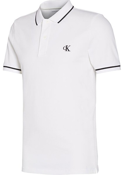 Polo Dar Düz Erkek Beyaz Polo T-Shirt J30J315603-YAF Tıppıng Slım Polo modelleri