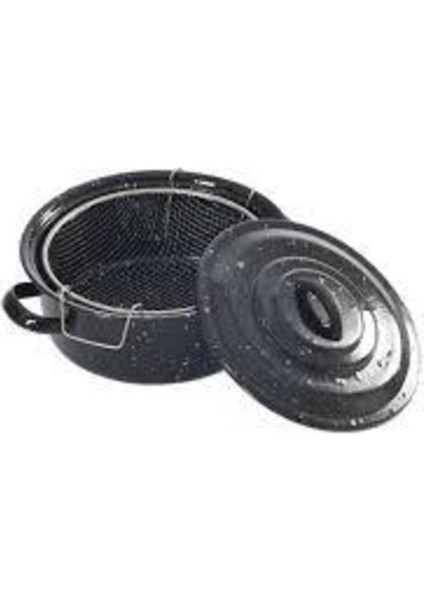 25 cm Emaye Kızartma Tenceresi, Kapaklı, Siyah