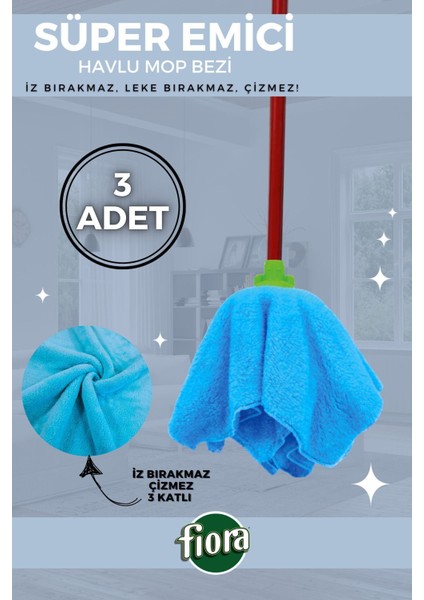 Yumuşak Havlu Mop Bezi 3'lü Set, Temizlik Için Ideal