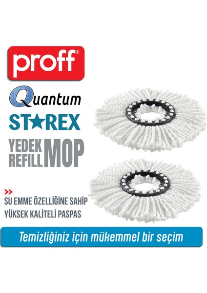 2'li Yedek Mop Seti, Beyaz, Temizlik Için Uygun