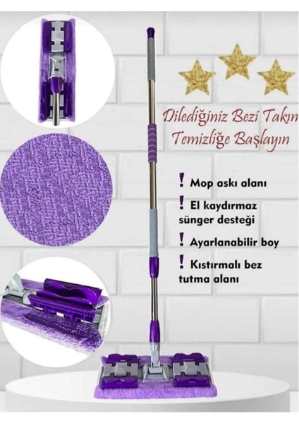 Mor Renkli Mikrofiber Yer ve Duvar Yüzeyi Temizleme Mop Seti, Yedek Bez Hediye ile fiyatları