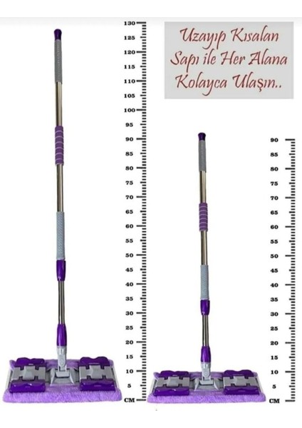 Mor Renkli Mikrofiber Yer ve Duvar Yüzeyi Temizleme Mop Seti, Yedek Bez Hediye ile modelleri