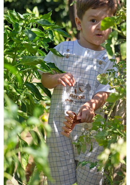 Organik Wide Checked 'everyone Loves Gardening' Salopet