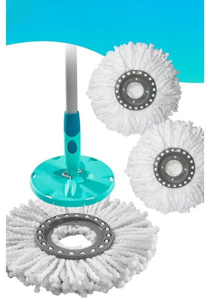 Döner Mop Başlığı, 360° Temizlik Seti Yedek, Sapsız, Pratik ve Kullanışlı