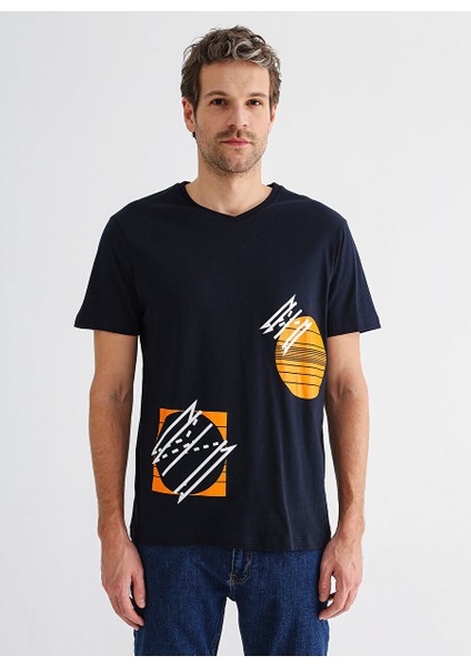O Yaka Düz Lacivert Erkek T-Shirt Dıog modelleri