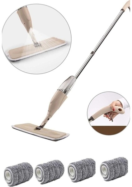 Sprey Mop, Su ve Deterjan Hazneli, Mikrofiber Bezli, 3 Yedek Bezli, Beyaz