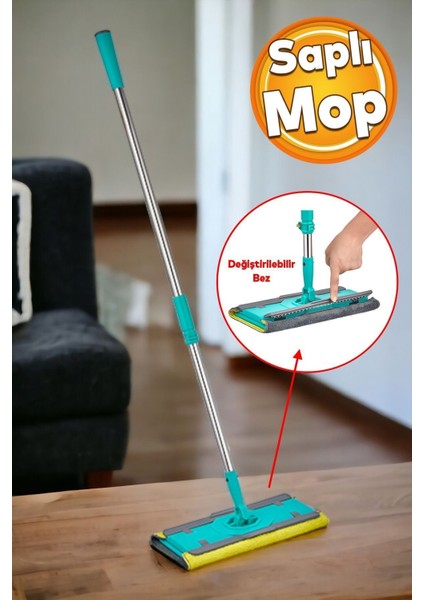 Döner Saplı Mikrofiber Yüzey Temizleme Mop, Uzayabilen ve Değiştirilebilir Uzunluk