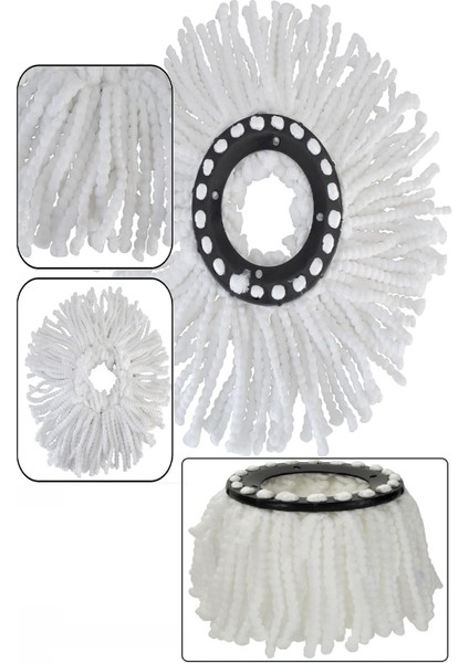 3'lü 360° Döner Yuvarlak Mikrofiber Paspas Ucu, Beyaz, Yedekli modelleri