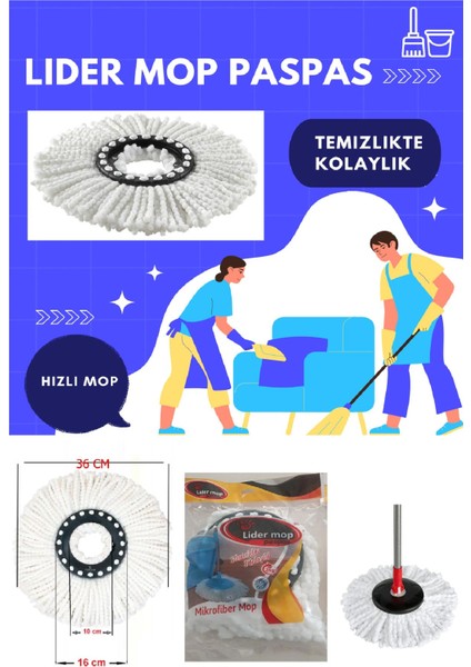 3'lü 360° Döner Yuvarlak Mikrofiber Paspas Ucu, Beyaz, Yedekli fırsatları