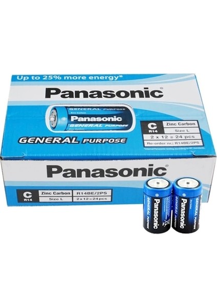 Panasonıc R14BE/2PS Manganez Orta C Boy 24 Lü Pil Paket Fiyatı (5047)