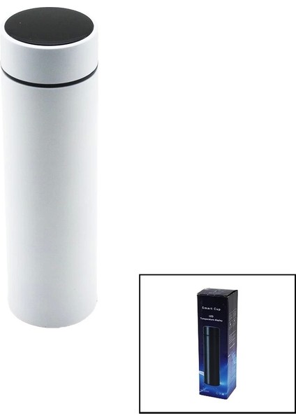 Beyaz LED Derece Göstergeli 304-ÇELİK Termos 500ML Filtreli 12 Saat Sıcak - Soğuk Tutma (4887)
