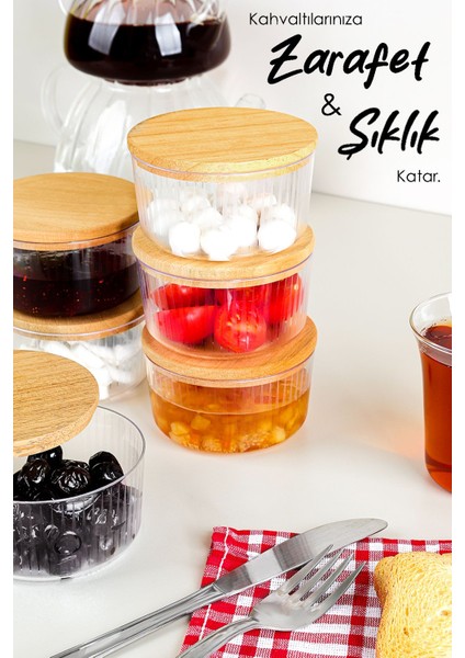 6'lı Ahşap Kapaklı Saklama Kabı Seti, Yuvarlak, 200 Ml, Çerezlik ve Reçellik Seti fiyatları