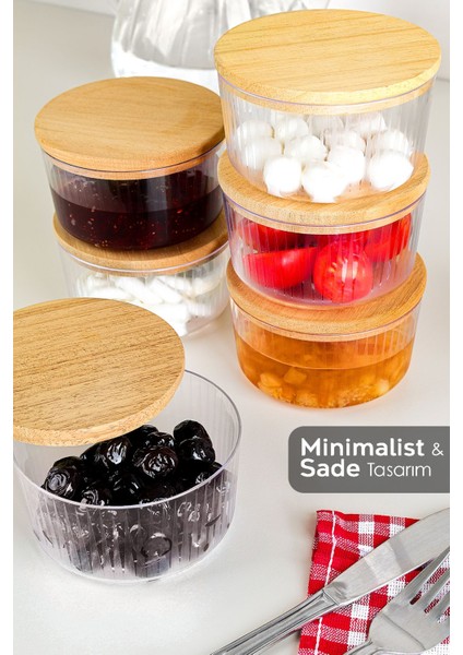6'lı Ahşap Kapaklı Saklama Kabı Seti, Yuvarlak, 200 Ml, Çerezlik ve Reçellik Seti fırsatları