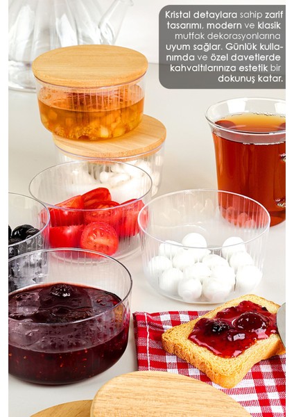 6'lı Ahşap Kapaklı Saklama Kabı Seti, Yuvarlak, 200 Ml, Çerezlik ve Reçellik Seti indirimleri