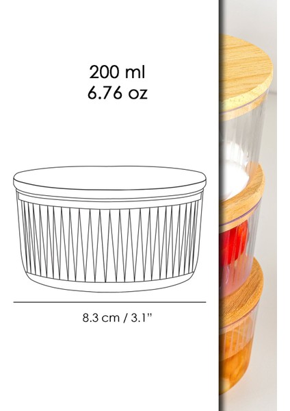 6'lı Ahşap Kapaklı Saklama Kabı Seti, Yuvarlak, 200 Ml, Çerezlik ve Reçellik Seti