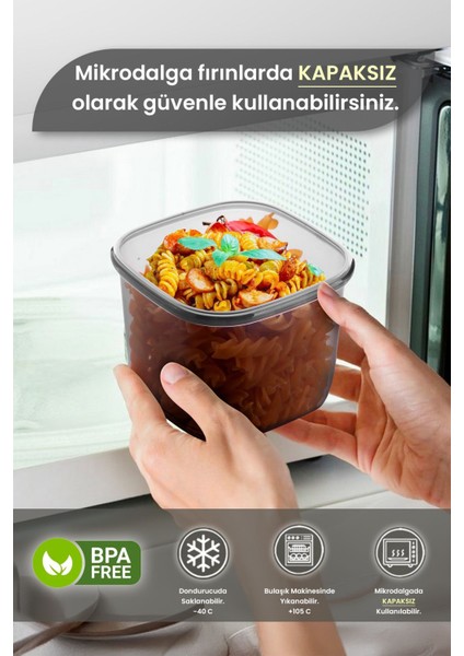 6'lı Büyük Kare Saklama Kabı Seti, Sızdırmaz Kapak, 1750 Ml, Gri modelleri