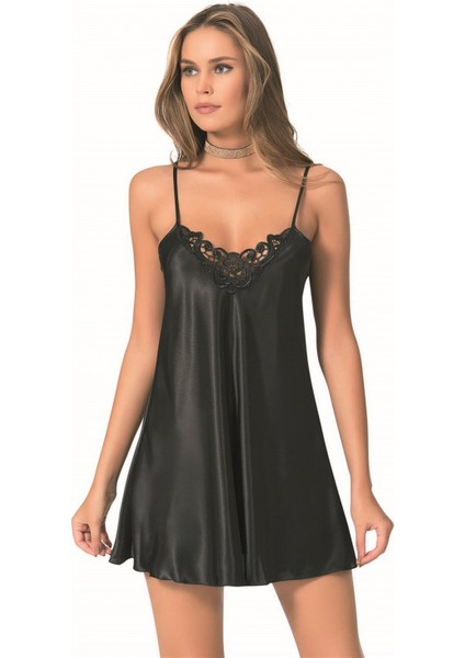 Marsilyan- Beruflic Siyah Kısa Saten Gecelik