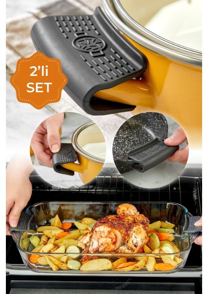 Gri 2'li Isıya Dayanıklı Tencere Kulbu ve Tava Tutacağı Seti