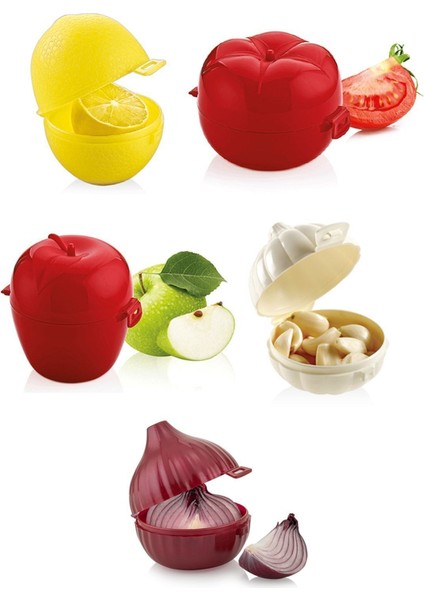 5'li Kapaklı Sebze Saklama Kabı Seti, Kırmızı, Pratik ve Şık Tasarım modelleri