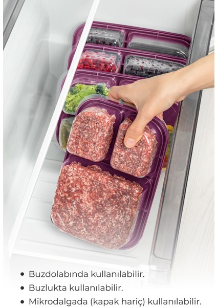 2'li 3 Bölmeli Dikdörtgen Saklama Kabı, 1,15 Litre, Mor Renk, Pratik ve Şık Tasarım fiyatları