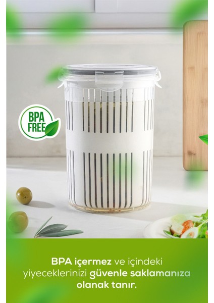 Iki Adet 1,5 Litre Süzgeçli Saklama Kabı, Beyaz, Zeytinlik ve Turşuluk Seti fiyatları