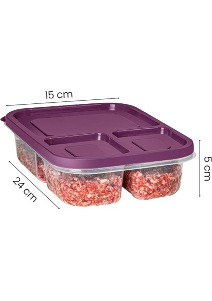 2'li 3 Bölmeli Dikdörtgen Saklama Kabı, 1,15 Litre, Mor Renk, Pratik ve Şık Tasarım modelleri