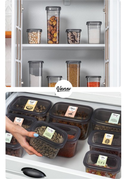 Renkli Etiketli 6'lı Dikdörtgen Saklama Kabı Seti, 800 Ml, Antrasit Renk indirimleri