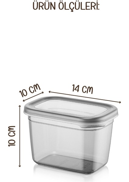 Renkli Etiketli 6'lı Dikdörtgen Saklama Kabı Seti, 800 Ml, Antrasit Renk