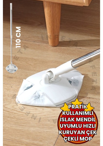 Pratik ve Hızlı Kuruyan Islak Mendil Uyumlu Çekçekli Çok Amaçlı Mop