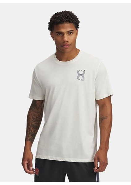 1389823-114 Ua Run 96 Shortsleeve Beyaz Erkek Fitted Baskılı T-Shirt