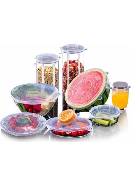 6'lı Gri Silikon Streç Kapak Seti, Sızdırmaz ve Dayanıklı Çok Amaçlı Kaplar