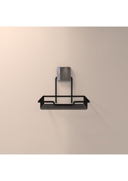 Pratik Siyah Yapıştırmalı Metal Banyo Sabunluk, Vida ve Deliksiz Montaj