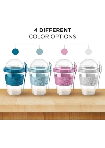 Pembe Kaşıklı Hazneli Meyveli Yoğurt Kabı, Müsli ve Atıştırmalık Bardağı fırsatları