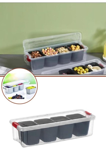 Şeffaf 4 Bölmeli Saklama Kabı, Meyve, Kuruyemiş, Baharat, Takı ve Kahvaltı Organizatörü