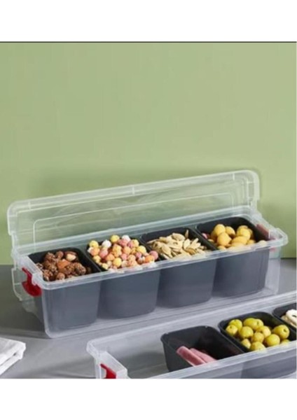 Şeffaf 4 Bölmeli Saklama Kabı, Meyve, Kuruyemiş, Baharat, Takı ve Kahvaltı Organizatörü modelleri